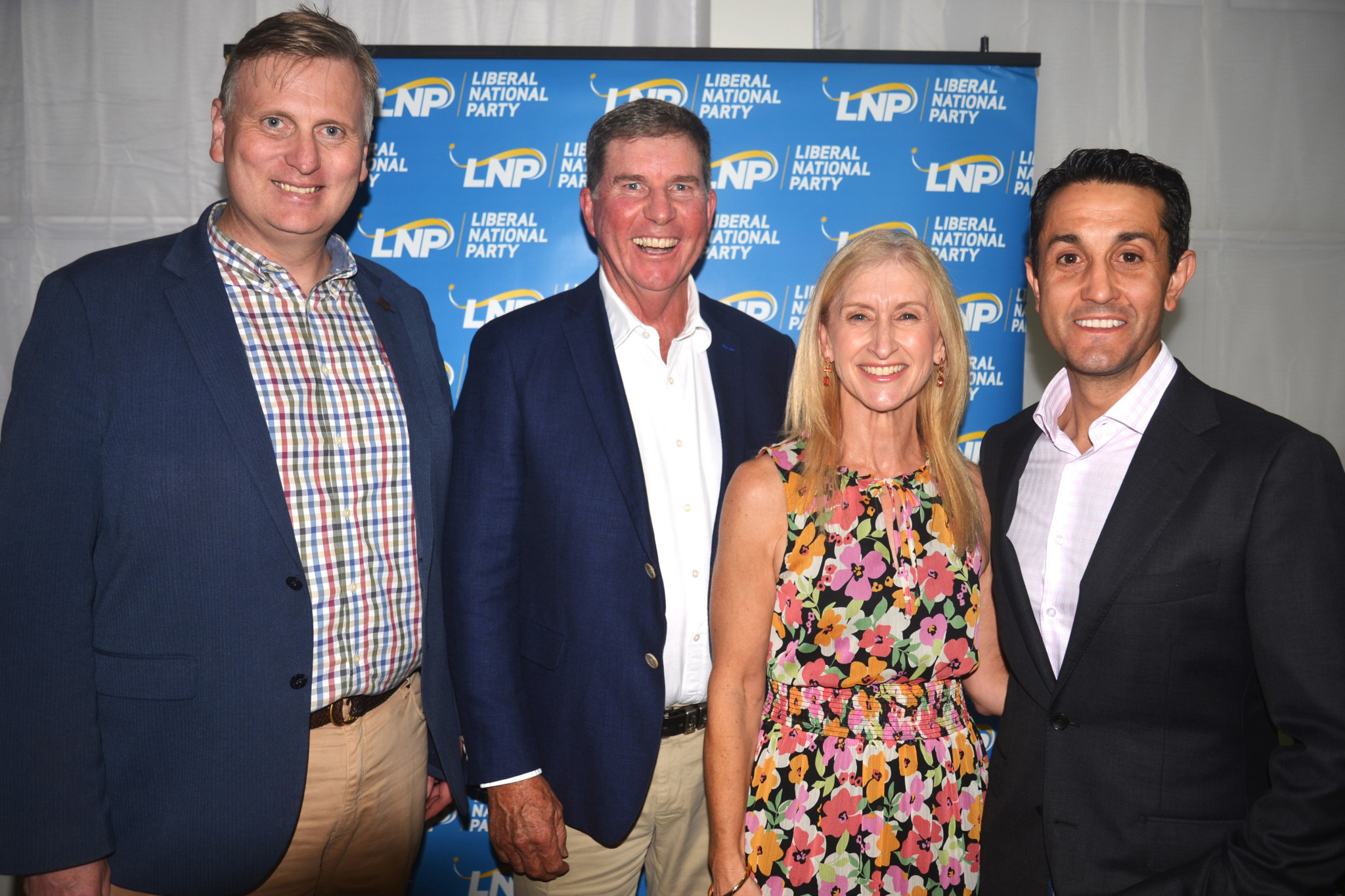 Member for Southern Downs, James Lister, Brent Finlay, Jane Paterson and LNP and opposition leader David Crisafulli (right) at an LNP dinner held in Warwick.