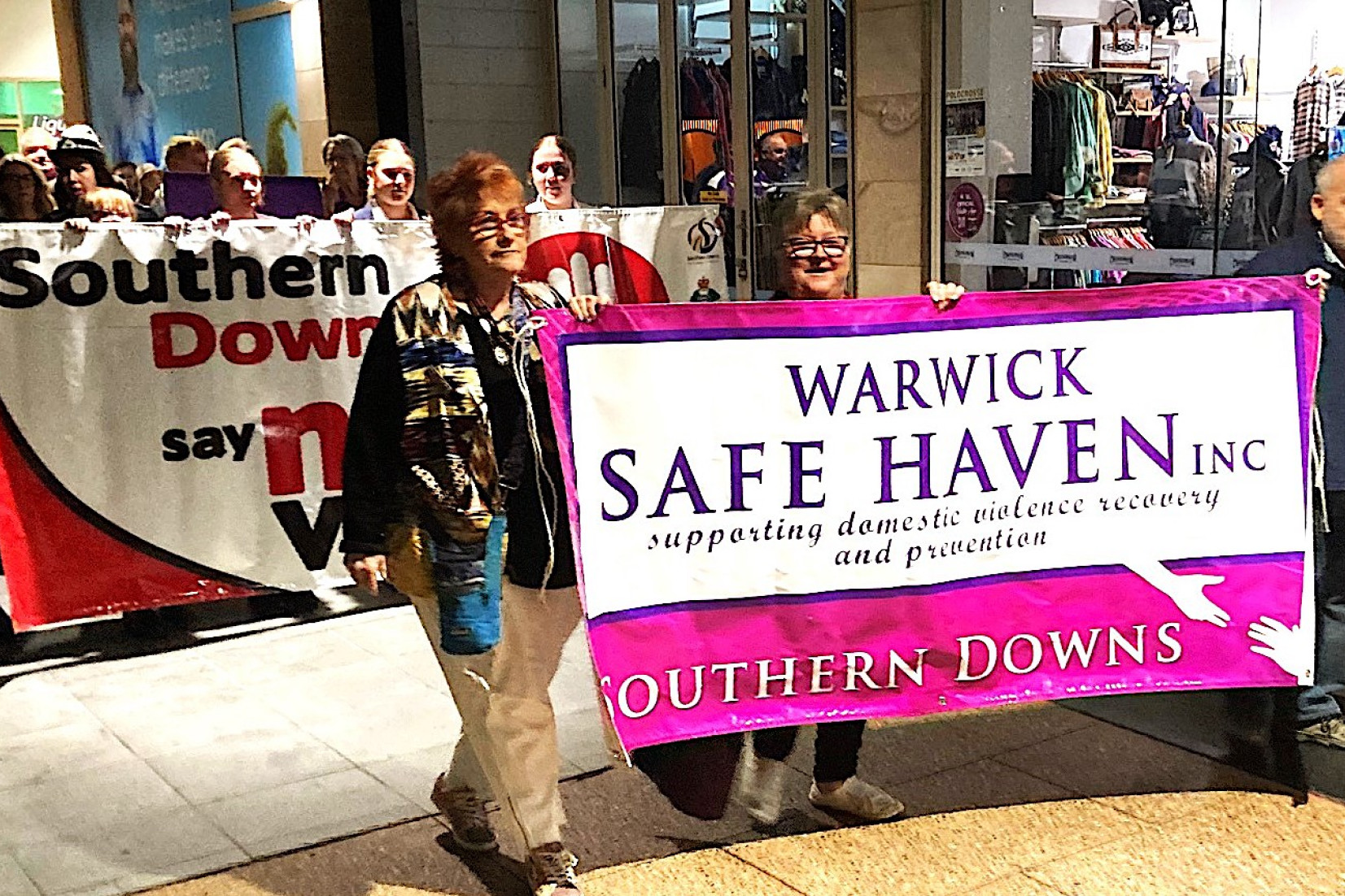 Walking in solidarity in Warwick in a show of "supporting domestic violence recovery and prevention".