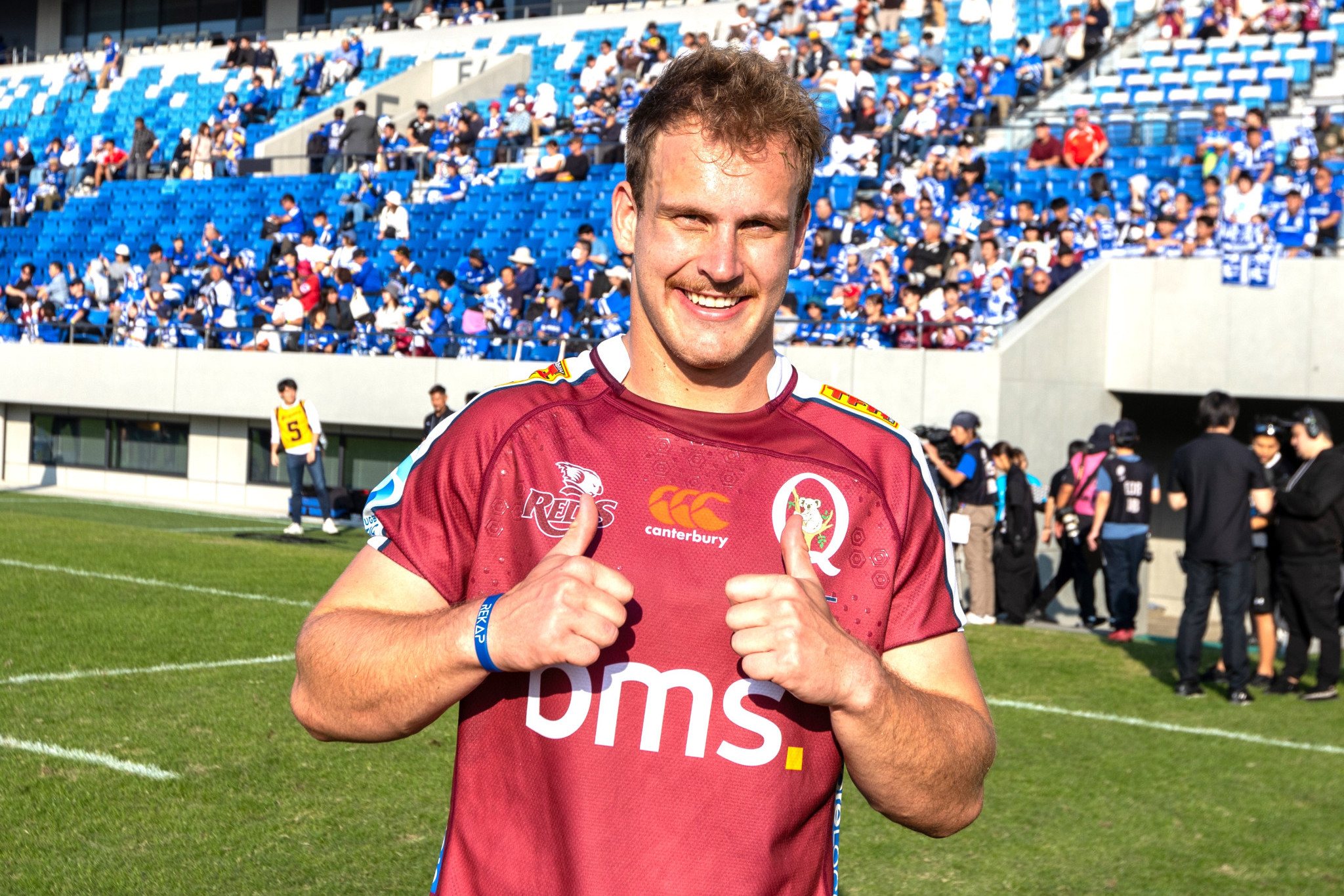 A delighted Hamish Muller after his debut for the Queensland Reds against the Saitama Panasonic Wild Knights in Japan. Photo: Queensland Reds.