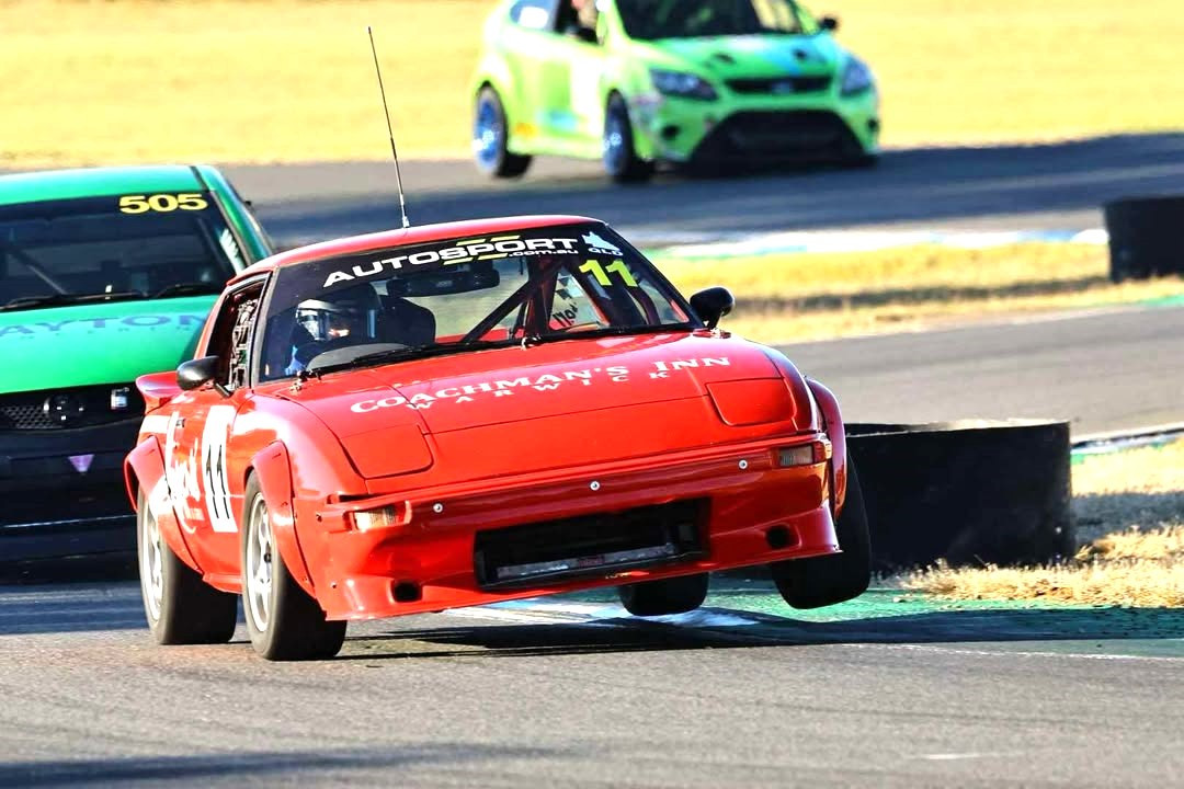 Paul Spiteri in action at Morgan Park Raceway with Grant Fry behind. Photo Pete Trapnell of Trapnell Creations Photography