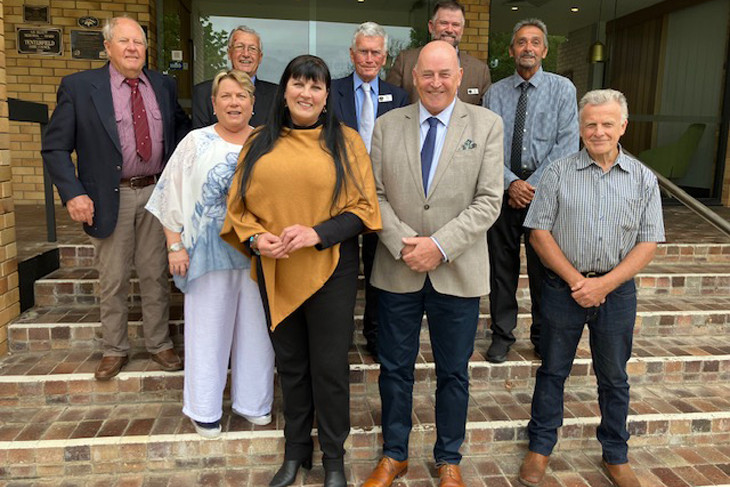 Presenting the new Tenterfield Shire Council, 2024: from L-R: Cr Tom Peters, Cr Kim Rhodes, Cr Greg Purcell, Mayor Bronwyn Petrie, Cr Peter Murphy, Deputy Mayor Greg Sauer, Cr Tim Bonner, Cr Owen Bancroft, Cr Roger Turner. Photo: Elizabeth Voneiff.